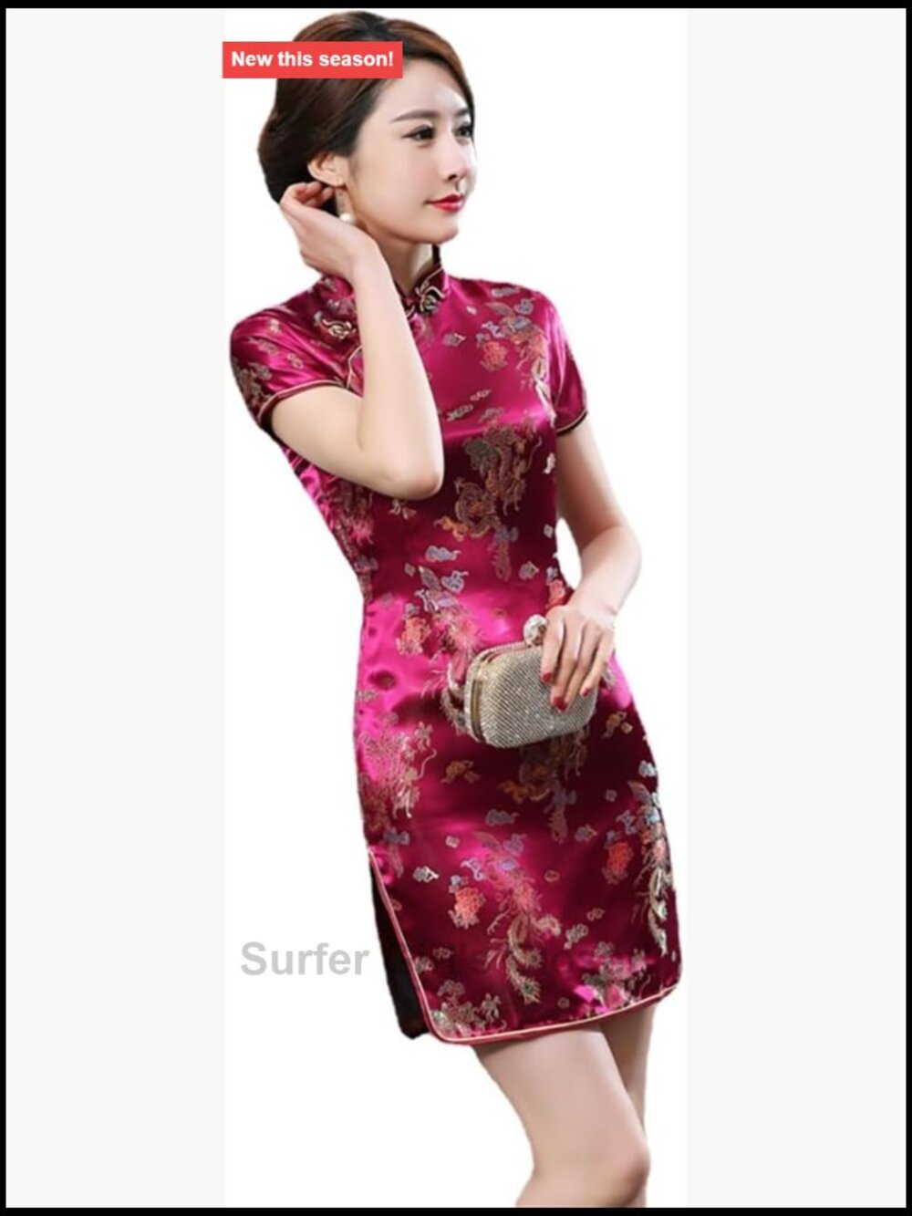 Retro Silk Blend Cheongsam Qipao Dress High Neck Backless Sheath Party